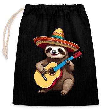 Faultier Mexikanischer Mariachi Gitarrenzauber - Verschließbarer Geschenkbeutel aus Baumwolle (25x30cm) - Schwarz - Vorne