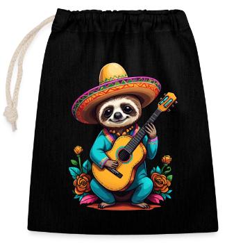 Sloth Mexican mariachi guitar player - Closable cotton gift bag (25x30cm) - black - Front