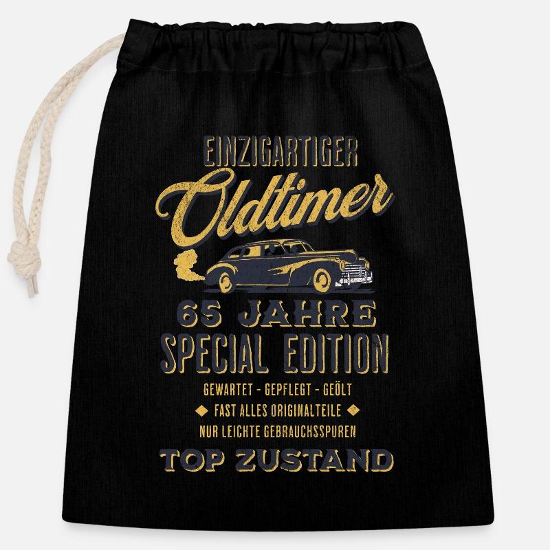 65. Geburtstag Oldtimer TOP ZUSTAND - Verschließbarer Geschenkbeutel aus Baumwolle (25x30cm) - Schwarz