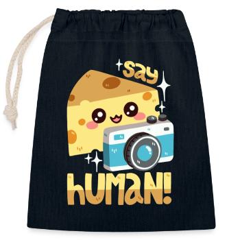 Photography Pun "Cheese!" - Closable cotton gift bag (25x30cm) - navy - Front