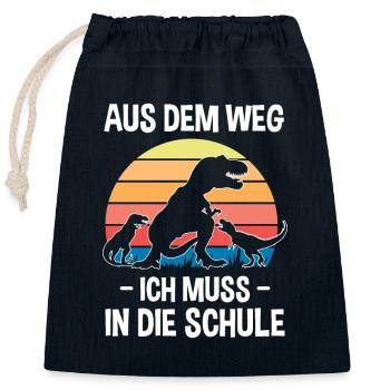 Aus dem Weg ich muss in die Schule Dino - Verschließbarer Geschenkbeutel aus Baumwolle (25x30cm) - Navy - Vorne