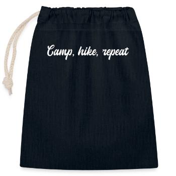 Camping - Camper, faire de la randonnée, répéter - Sac cadeau en coton avec cordon (25 x 30 cm) - bleu marine - Devant