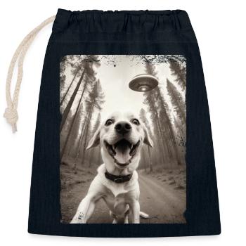 Selfie de chiens avec un vaisseau spatial extraterrestre - Sac cadeau en coton avec cordon (25 x 30 cm) - bleu marine - Devant