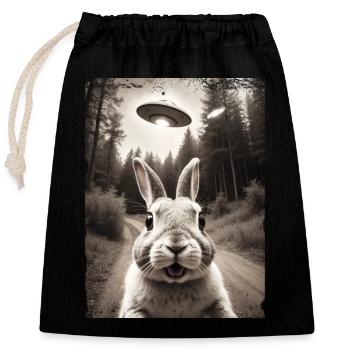 Lapin Drôle Selfie Vaisseau spatial extraterrestre - Sac cadeau en coton avec cordon (25 x 30 cm) - noir - Devant