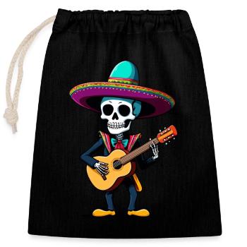 Mexikanischer Mariachi Skelett Gitarrist Fiesta - Verschließbarer Geschenkbeutel aus Baumwolle (25x30cm) - Schwarz - Vorne