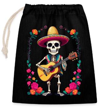 Mexican mariachi skeleton guitarist - Closable cotton gift bag (25x30cm) - black - Front