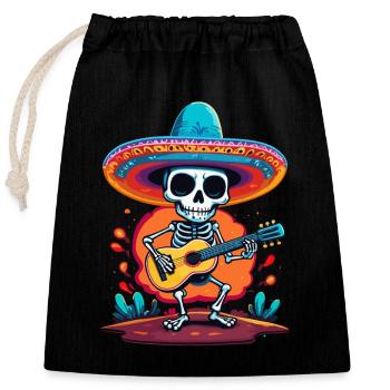 Mexikanischer Mariachi Skelett Gitarrenspieler - Verschließbarer Geschenkbeutel aus Baumwolle (25x30cm) - Schwarz - Vorne