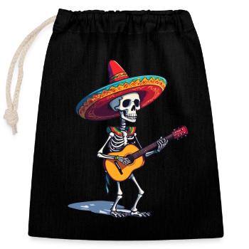 Mexikanischer Mariachi Skelett Gitarrenspieler - Verschließbarer Geschenkbeutel aus Baumwolle (25x30cm) - Schwarz - Vorne