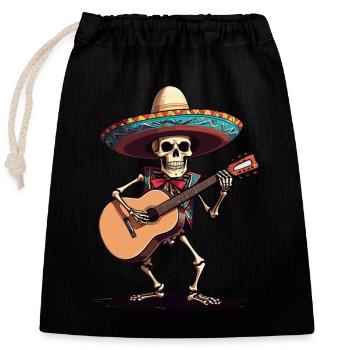Mexican mariachi skeleton guitarist - Closable cotton gift bag (25x30cm) - black - Front
