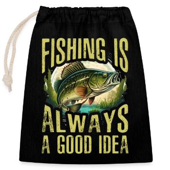 Fishing is always a good idea - Closable cotton gift bag (25x30cm) - black - Front
