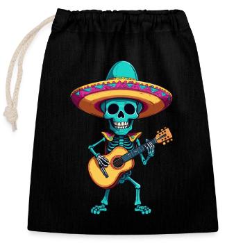 Mexikanischer Mariachi Skelett Gitarrist Fiesta - Verschließbarer Geschenkbeutel aus Baumwolle (25x30cm) - Schwarz - Vorne