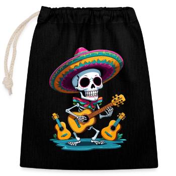 Skelett Mexikanischer Mariachi Gitarrenspieler - Verschließbarer Geschenkbeutel aus Baumwolle (25x30cm) - Schwarz - Vorne