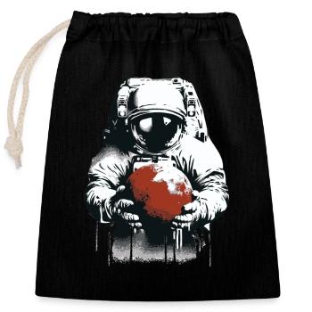 Un astronaute tient une planète martienne dans ses mains - Sac cadeau en coton avec cordon (25 x 30 cm) - noir - Devant