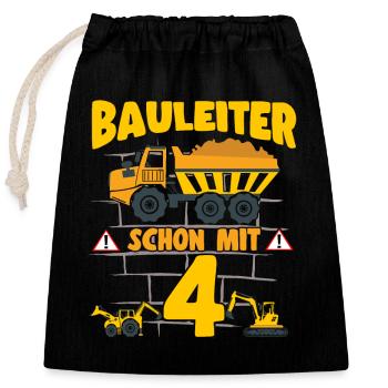 4e anniversaire Directeur de la construction avec camion à benne basculante 4 excavatrices - Sac cadeau en coton avec cordon (25 x 30 cm) - noir - Devant
