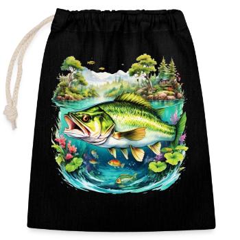 Poisson bar - Sac cadeau en coton avec cordon (25 x 30 cm) - noir - Devant