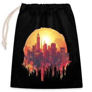 Stadt Skyline bei Sonnenuntergang - Verschließbarer Geschenkbeutel aus Baumwolle (25x30cm) - Schwarz - Vorne
