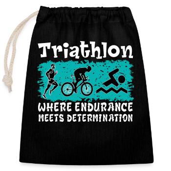 Triathlon. Persévérance, Détermination, Sport, Nice - Sac cadeau en coton avec cordon (25 x 30 cm) - noir - Devant