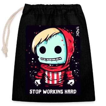 Stop the Hard Work: Cartoon Doll - Closable cotton gift bag (25x30cm) - black - Front