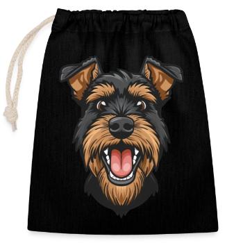 Welsh Terrier | Cartoon Artwork - Verschließbarer Geschenkbeutel aus Baumwolle (25x30cm) - Schwarz - Vorne
