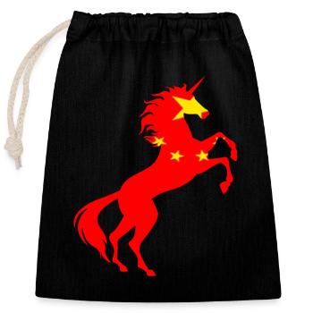 Unicorn China Flag T-Shirt Magical Unicorn Chinese - Closable cotton gift bag (25x30cm) - black - Front