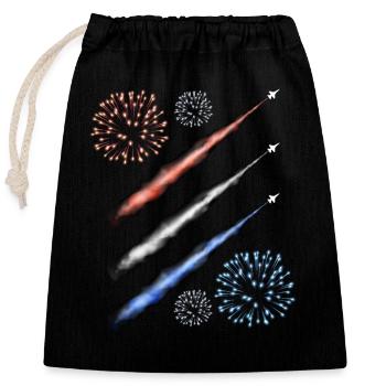 Kondensstreifen und Feuerwerk - Rot Weiß und Blau - Verschließbarer Geschenkbeutel aus Baumwolle (25x30cm) - Schwarz - Vorne