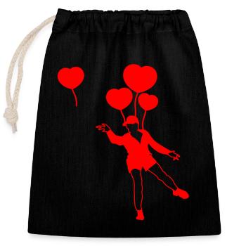 Aufsteigende Herz Luftballons - Verschließbarer Geschenkbeutel aus Baumwolle (25x30cm) - Schwarz - Vorne