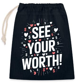 Erkenne Deinen Wert Motivationsspruch - Verschließbarer Geschenkbeutel aus Baumwolle (25x30cm) - Navy - Vorne
