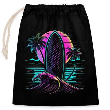 Surf Retro Wave Neon Surfer cadeau - Sac cadeau en coton avec cordon (25 x 30 cm) - noir - Devant