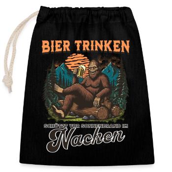 Drinking beer protects against sunburn in the neck - Closable cotton gift bag (25x30cm) - black - Front