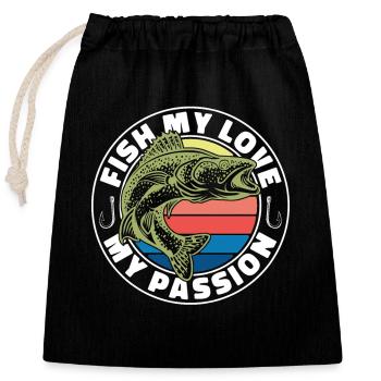 Walleye Fishing Fish My Love My Passion Fisherman - Closable cotton gift bag (25x30cm) - black - Front