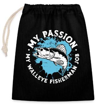 Walleye Fisherman My Passion My Walleye Fishing - Closable cotton gift bag (25x30cm) - black - Front