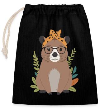 Funny Capymama Capybara Mom - Closable cotton gift bag (25x30cm) - black - Front