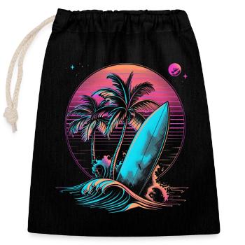 Surf Retro Wave Surfer Cadeau - Sac cadeau en coton avec cordon (25 x 30 cm) - noir - Devant