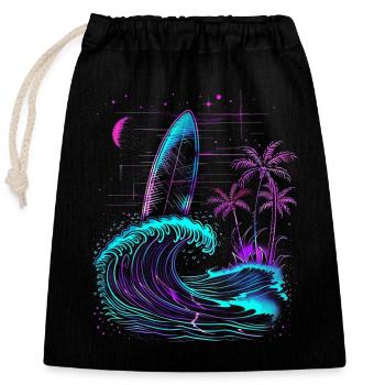 Surf Retro Wave Surfer Cadeau - Sac cadeau en coton avec cordon (25 x 30 cm) - noir - Devant