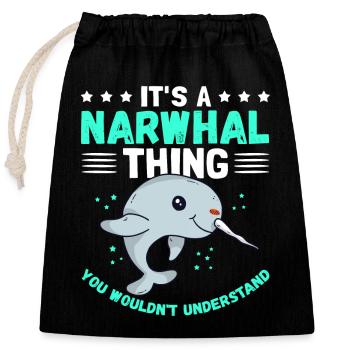 Narwal Wale Narwale Narwhal Wal Geschenk - Verschließbarer Geschenkbeutel aus Baumwolle (25x30cm) - Schwarz - Vorne