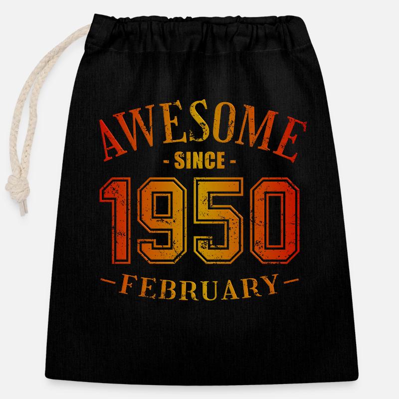 Février 1950 - Anniversaire en février Génial - Sac cadeau en coton avec cordon (25 x 30 cm) - noir
