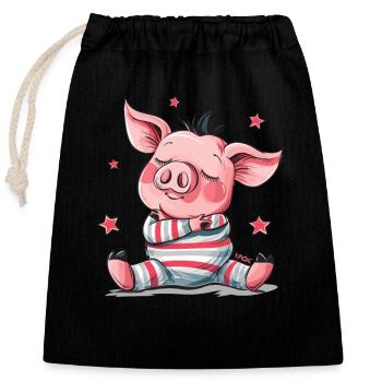 Cochon mignon qui dort - Sac cadeau en coton avec cordon (25 x 30 cm) - noir - Devant