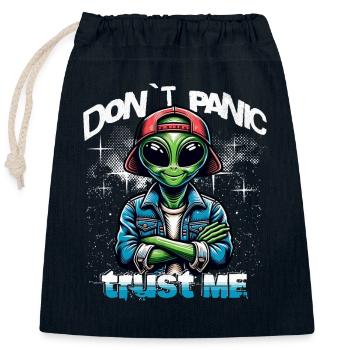 Don`t Panic Trust Me Alien - Verschließbarer Geschenkbeutel aus Baumwolle (25x30cm) - Navy - Vorne