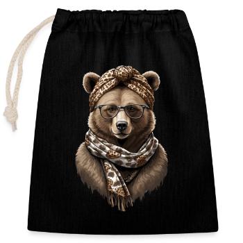 Funny Mama Bear Mother Bear Bear Lover - Closable cotton gift bag (25x30cm) - black - Front