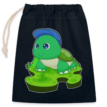 Schildkröte Schüler Cap Schule - Verschließbarer Geschenkbeutel aus Baumwolle (25x30cm) - Navy - Vorne