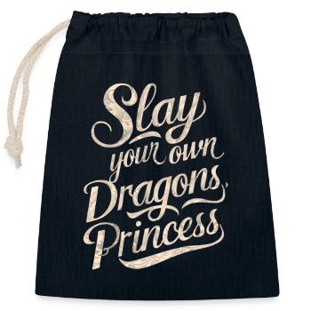 Slay Your Own Dragons Princess Motiv - Verschließbarer Geschenkbeutel aus Baumwolle (25x30cm) - Navy - Vorne
