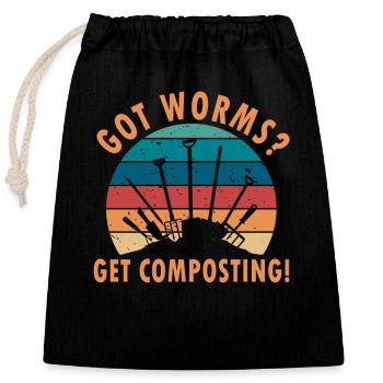 Vermicompost Fermier Vermicompost Mignon Hommes Femmes - Sac cadeau en coton avec cordon (25 x 30 cm) - noir - Devant