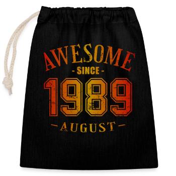 August 1989 - Birthday in August Awesome - Closable cotton gift bag (25x30cm) - black - Front