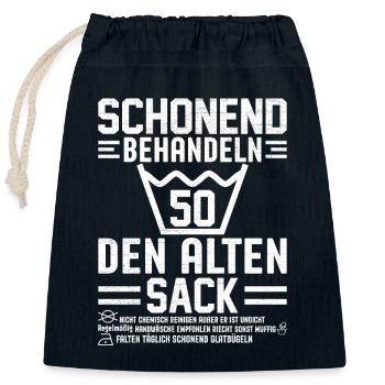 50. Geburtstag Schonend Behandeln - Verschließbarer Geschenkbeutel aus Baumwolle (25x30cm) - Navy - Vorne