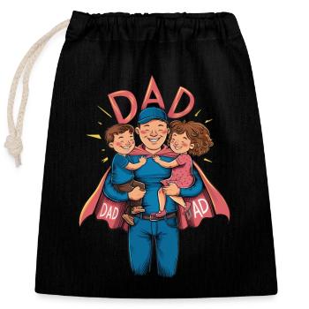 Un papa super-héros avec des enfants fiers - Sac cadeau en coton avec cordon (25 x 30 cm) - noir - Devant