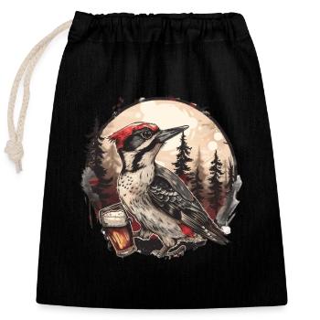Schluckspecht - Woodpecker in the forest drinks beer - Closable cotton gift bag (25x30cm) - black - Front