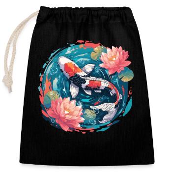 Vintage 80er Retro Japanisch Asiatisch Koi Karpfen - Verschließbarer Geschenkbeutel aus Baumwolle (25x30cm) - Schwarz - Vorne