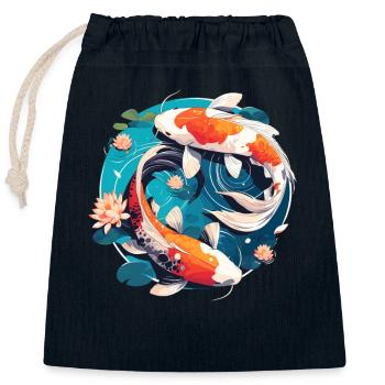 Vintage 80er Retro Japanisch Asiatisch Koi Karpfen - Verschließbarer Geschenkbeutel aus Baumwolle (25x30cm) - Navy - Vorne