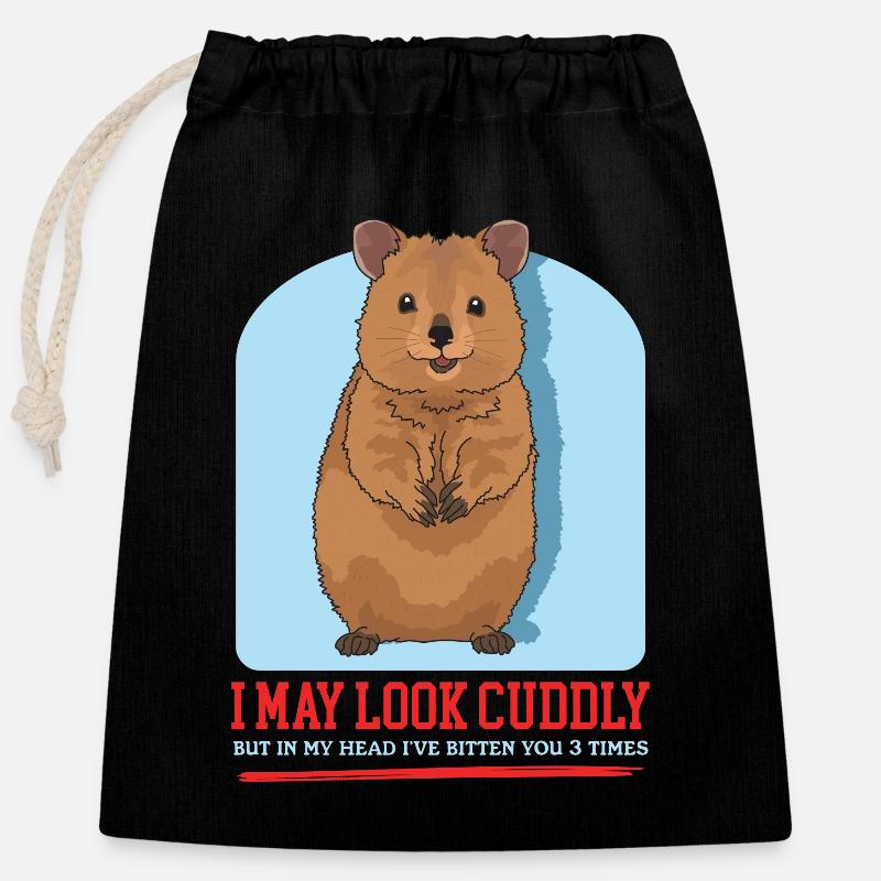 Quokka Kangaroos Short-tailed Kangaroo Gift - Closable cotton gift bag (25x30cm) - black