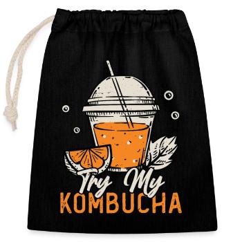 Kombucha Try My Kombucha Brewing Fermented Drinks - Verschließbarer Geschenkbeutel aus Baumwolle (25x30cm) - Schwarz - Vorne